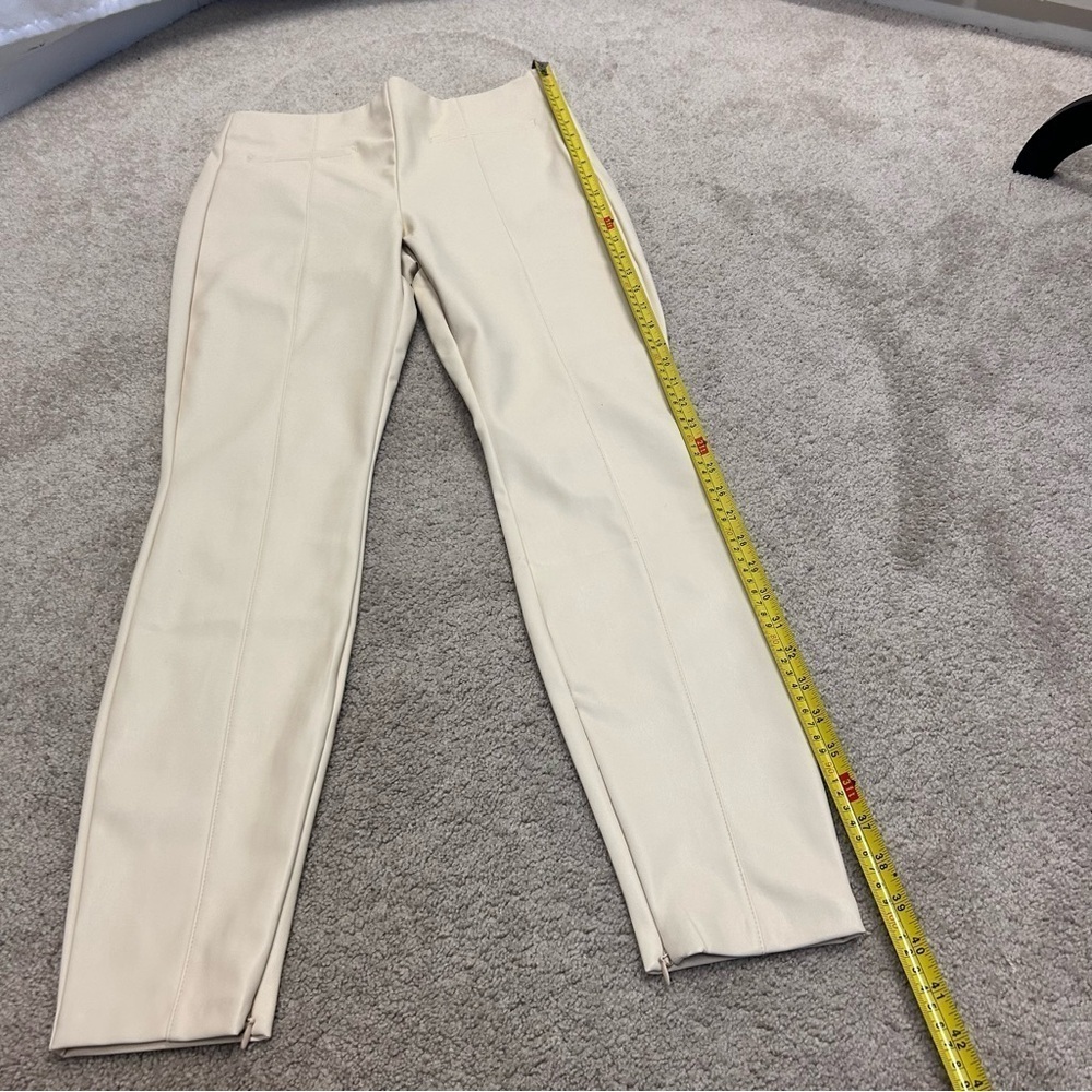 Zara ecru cream faux leather pleather high rise leggings zippered ankle L NWT - Picture 8 of 15